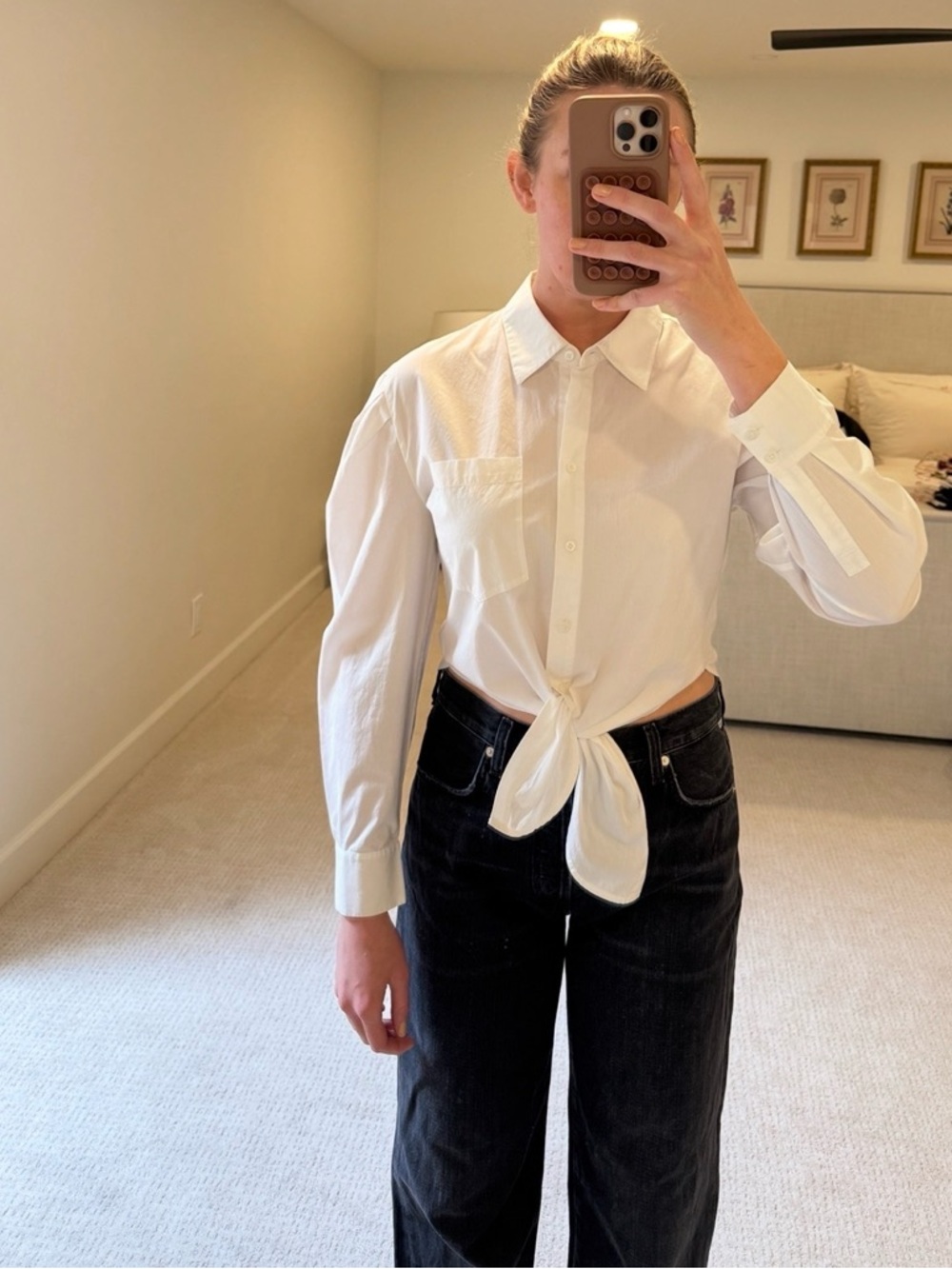 INTERMIX White Tie-Front Button Down Blouse